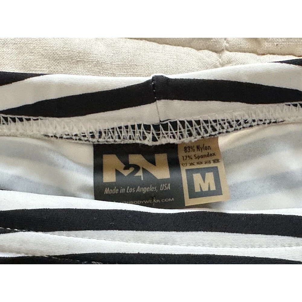 N2N Bodywear Nautique Swim trunk Men's Black White Striped Swimsuit Size M